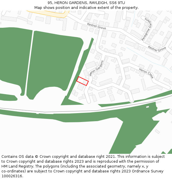 95, HERON GARDENS, RAYLEIGH, SS6 9TU: Location map and indicative extent of plot