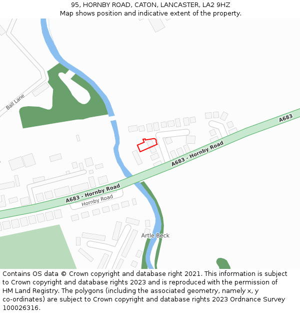 95, HORNBY ROAD, CATON, LANCASTER, LA2 9HZ: Location map and indicative extent of plot