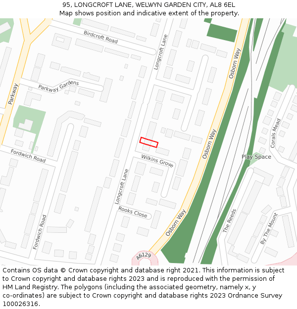 95, LONGCROFT LANE, WELWYN GARDEN CITY, AL8 6EL: Location map and indicative extent of plot