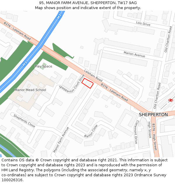 95, MANOR FARM AVENUE, SHEPPERTON, TW17 9AG: Location map and indicative extent of plot