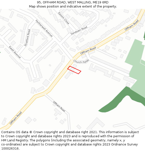 95, OFFHAM ROAD, WEST MALLING, ME19 6RD: Location map and indicative extent of plot