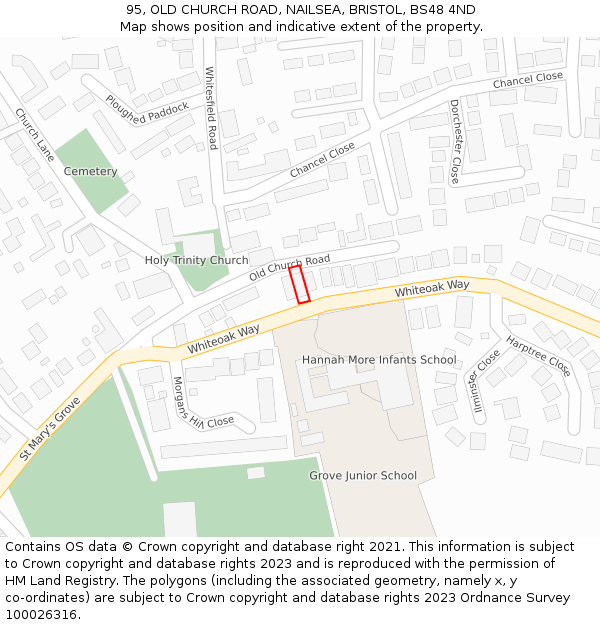 95, OLD CHURCH ROAD, NAILSEA, BRISTOL, BS48 4ND: Location map and indicative extent of plot