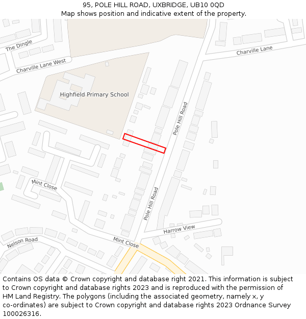 95, POLE HILL ROAD, UXBRIDGE, UB10 0QD: Location map and indicative extent of plot
