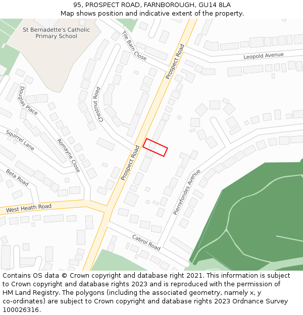 95, PROSPECT ROAD, FARNBOROUGH, GU14 8LA: Location map and indicative extent of plot