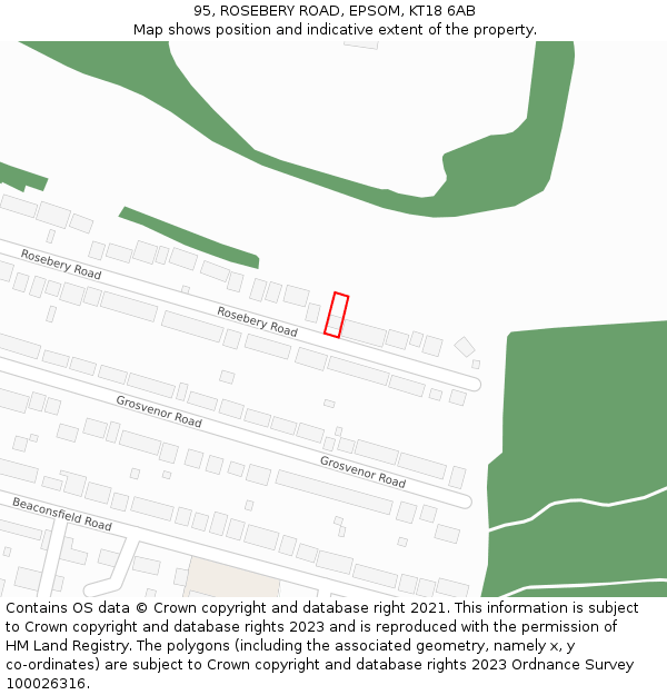 95, ROSEBERY ROAD, EPSOM, KT18 6AB: Location map and indicative extent of plot