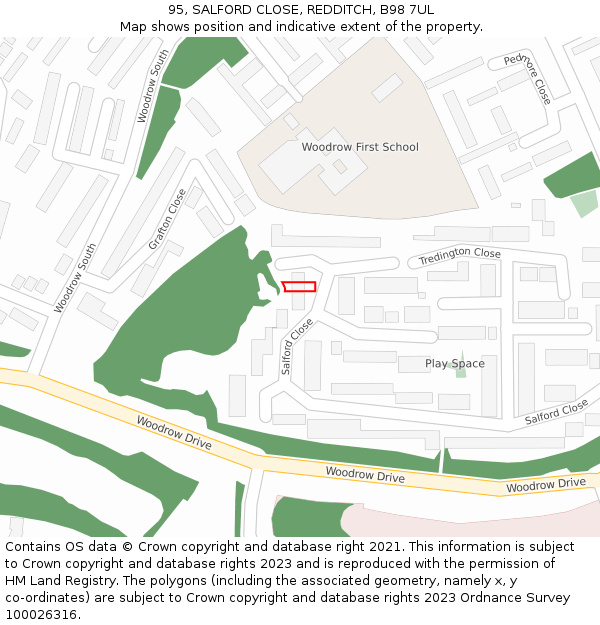 95, SALFORD CLOSE, REDDITCH, B98 7UL: Location map and indicative extent of plot