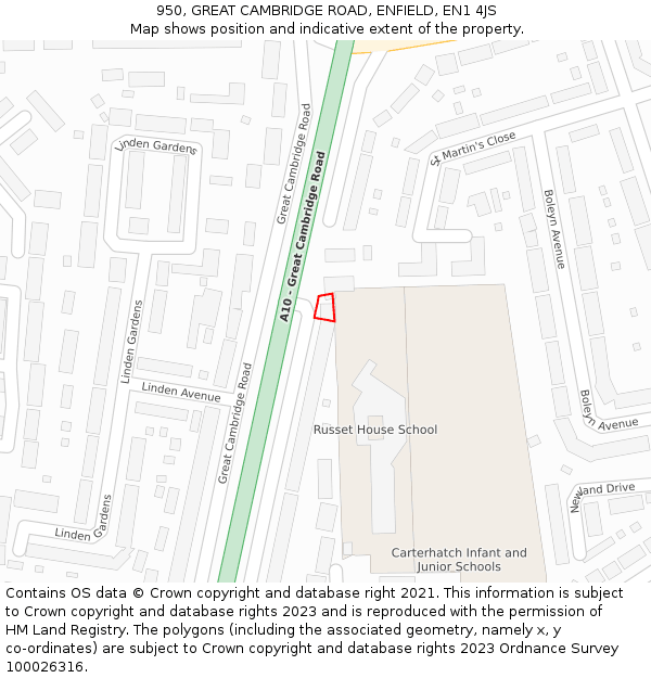 950, GREAT CAMBRIDGE ROAD, ENFIELD, EN1 4JS: Location map and indicative extent of plot