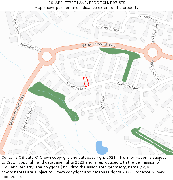 96, APPLETREE LANE, REDDITCH, B97 6TS: Location map and indicative extent of plot