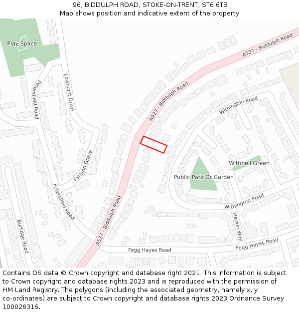 96, BIDDULPH ROAD, STOKE-ON-TRENT, ST6 6TB: Location map and indicative extent of plot