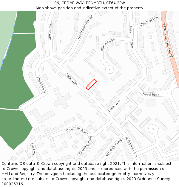 96, CEDAR WAY, PENARTH, CF64 3PW: Location map and indicative extent of plot