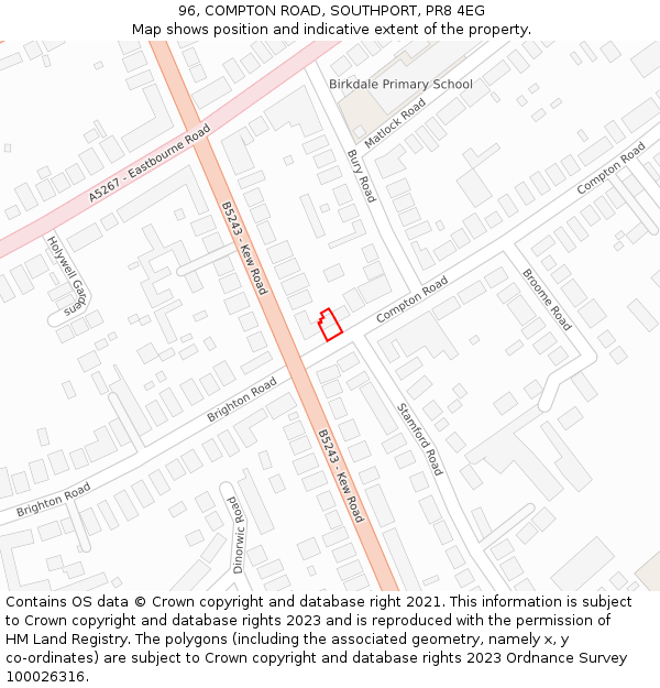 96, COMPTON ROAD, SOUTHPORT, PR8 4EG: Location map and indicative extent of plot