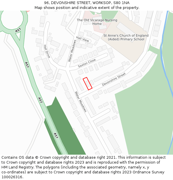 96, DEVONSHIRE STREET, WORKSOP, S80 1NA: Location map and indicative extent of plot