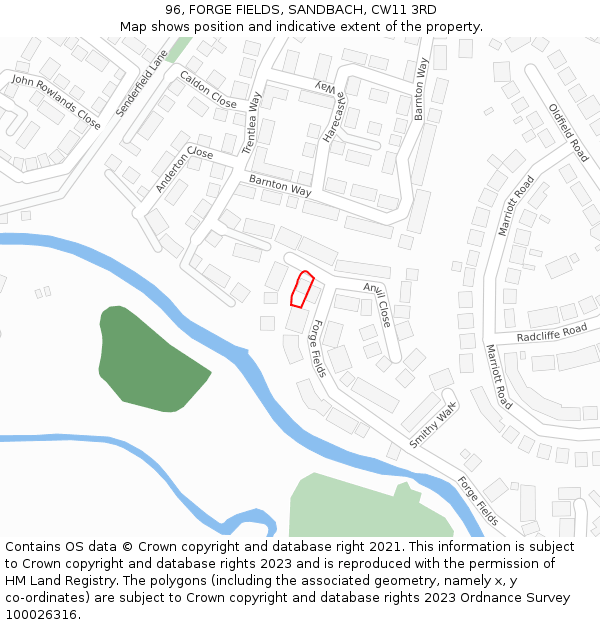 96, FORGE FIELDS, SANDBACH, CW11 3RD: Location map and indicative extent of plot