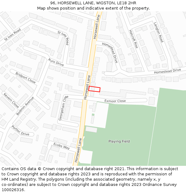 96, HORSEWELL LANE, WIGSTON, LE18 2HR: Location map and indicative extent of plot