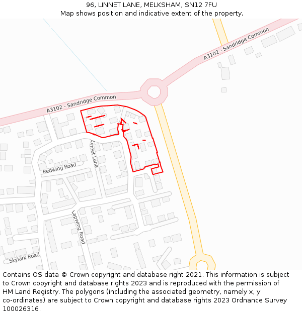 96, LINNET LANE, MELKSHAM, SN12 7FU: Location map and indicative extent of plot