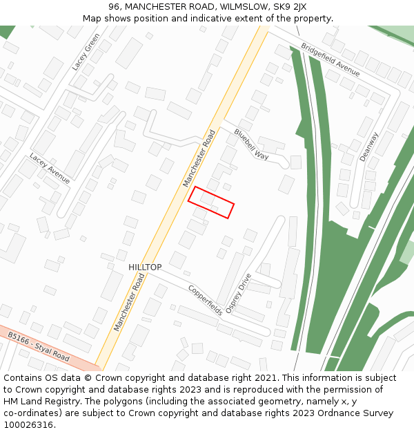 96, MANCHESTER ROAD, WILMSLOW, SK9 2JX: Location map and indicative extent of plot