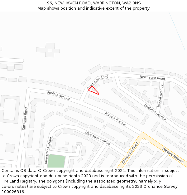 96, NEWHAVEN ROAD, WARRINGTON, WA2 0NS: Location map and indicative extent of plot