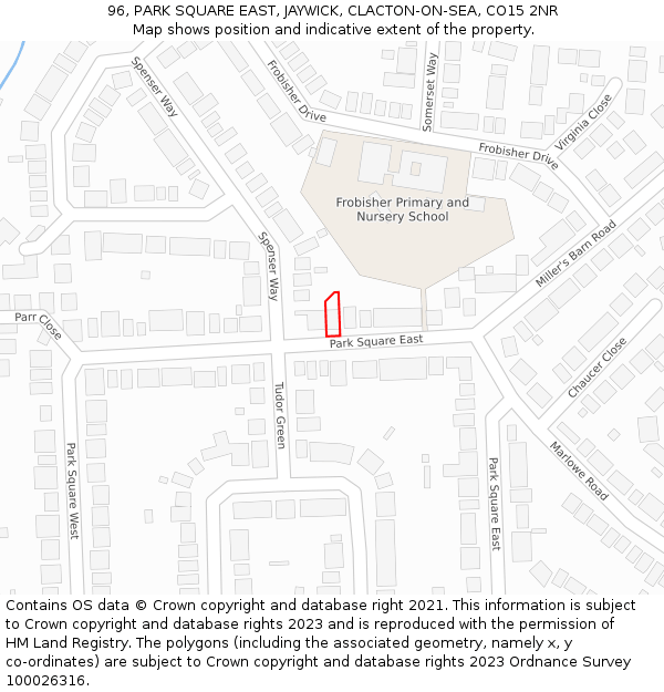 96, PARK SQUARE EAST, JAYWICK, CLACTON-ON-SEA, CO15 2NR: Location map and indicative extent of plot