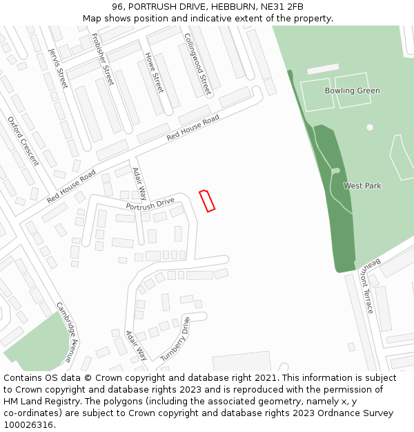 96, PORTRUSH DRIVE, HEBBURN, NE31 2FB: Location map and indicative extent of plot