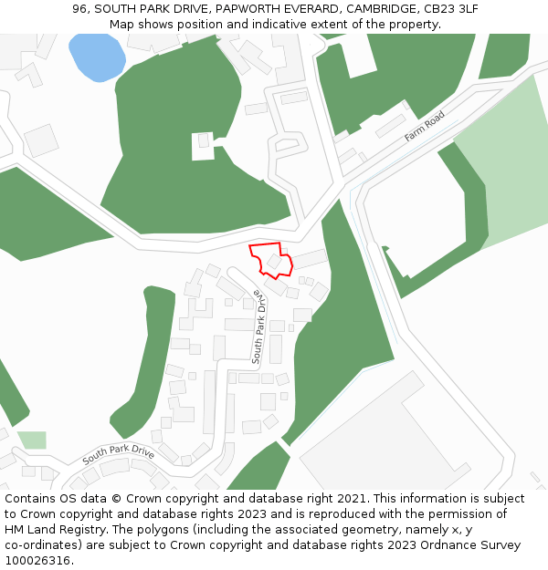 96, SOUTH PARK DRIVE, PAPWORTH EVERARD, CAMBRIDGE, CB23 3LF: Location map and indicative extent of plot