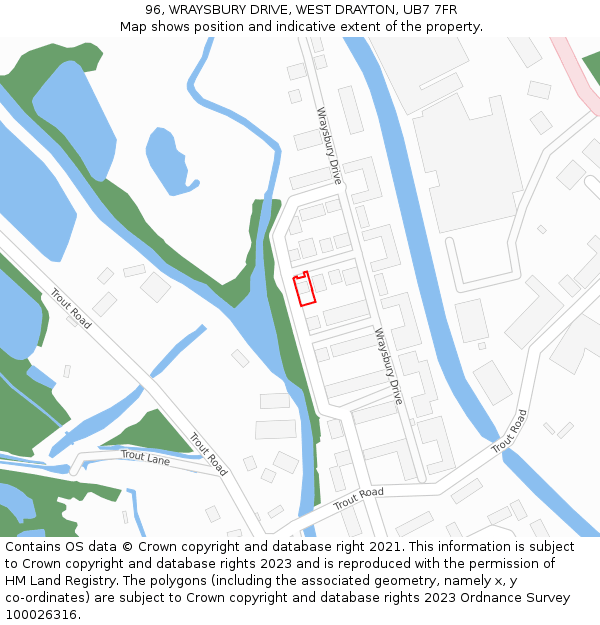 96, WRAYSBURY DRIVE, WEST DRAYTON, UB7 7FR: Location map and indicative extent of plot