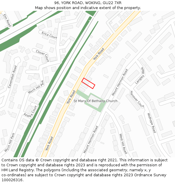 96, YORK ROAD, WOKING, GU22 7XR: Location map and indicative extent of plot