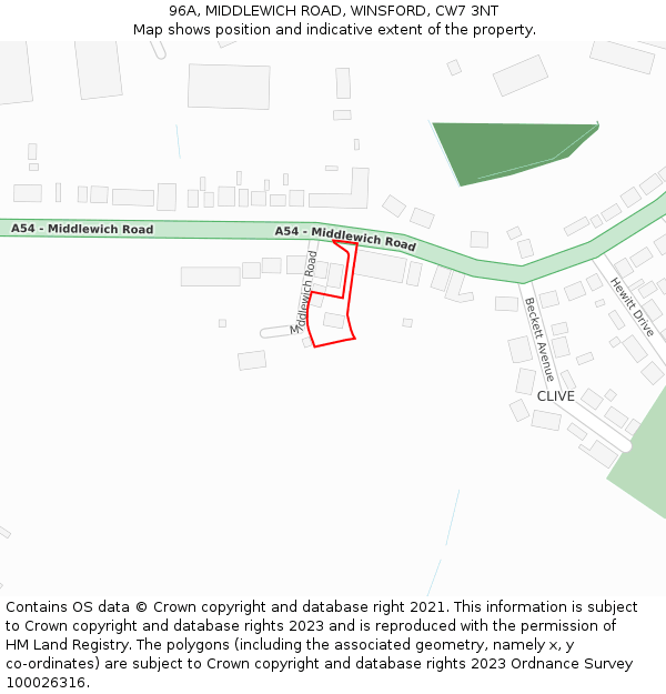 96A, MIDDLEWICH ROAD, WINSFORD, CW7 3NT: Location map and indicative extent of plot