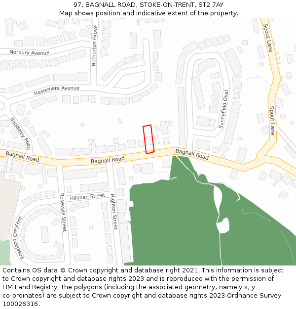 97, BAGNALL ROAD, STOKE-ON-TRENT, ST2 7AY: Location map and indicative extent of plot