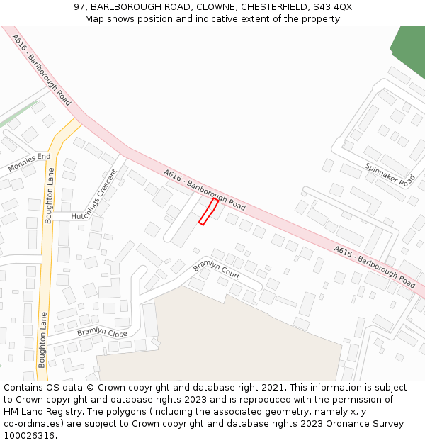 97, BARLBOROUGH ROAD, CLOWNE, CHESTERFIELD, S43 4QX: Location map and indicative extent of plot