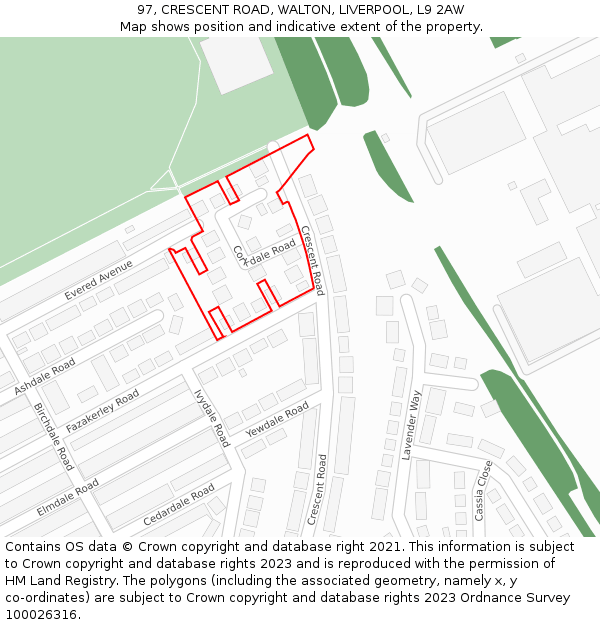 97, CRESCENT ROAD, WALTON, LIVERPOOL, L9 2AW: Location map and indicative extent of plot