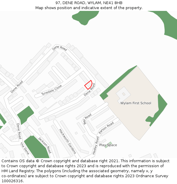 97, DENE ROAD, WYLAM, NE41 8HB: Location map and indicative extent of plot