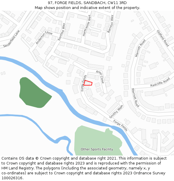 97, FORGE FIELDS, SANDBACH, CW11 3RD: Location map and indicative extent of plot