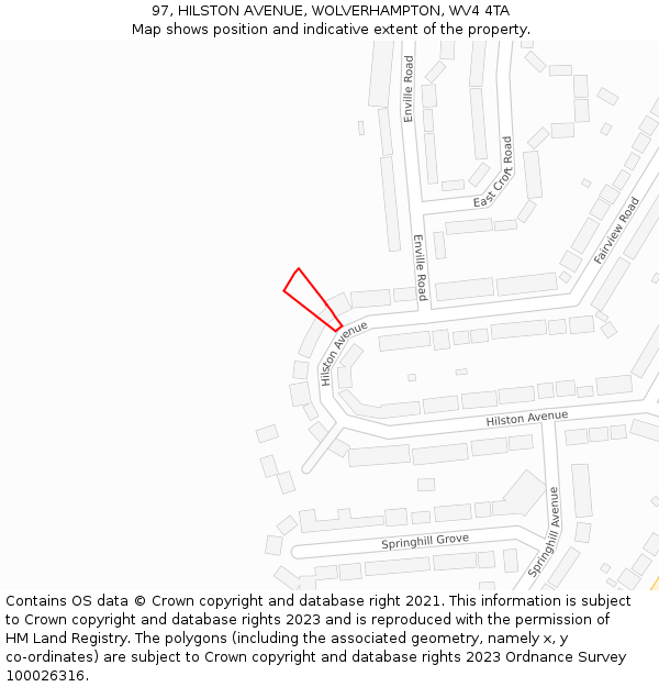 97, HILSTON AVENUE, WOLVERHAMPTON, WV4 4TA: Location map and indicative extent of plot