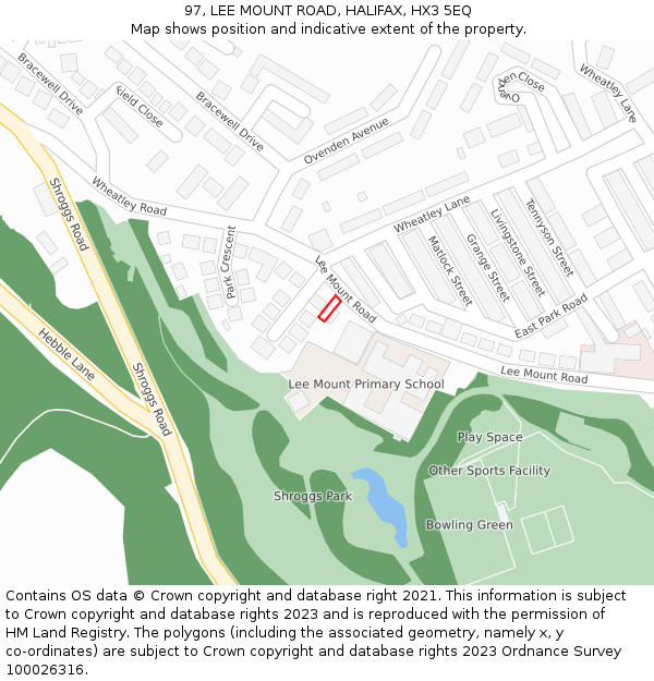 97, LEE MOUNT ROAD, HALIFAX, HX3 5EQ: Location map and indicative extent of plot