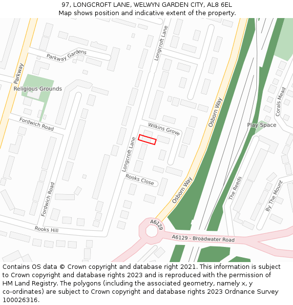 97, LONGCROFT LANE, WELWYN GARDEN CITY, AL8 6EL: Location map and indicative extent of plot