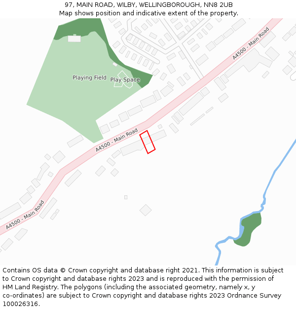 97, MAIN ROAD, WILBY, WELLINGBOROUGH, NN8 2UB: Location map and indicative extent of plot