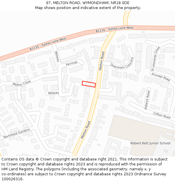 97, MELTON ROAD, WYMONDHAM, NR18 0DE: Location map and indicative extent of plot