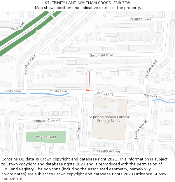 97, TRINITY LANE, WALTHAM CROSS, EN8 7EW: Location map and indicative extent of plot