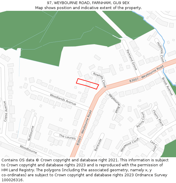 97, WEYBOURNE ROAD, FARNHAM, GU9 9EX: Location map and indicative extent of plot