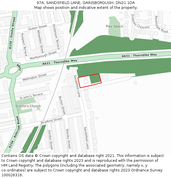97A, SANDSFIELD LANE, GAINSBOROUGH, DN21 1DA: Location map and indicative extent of plot