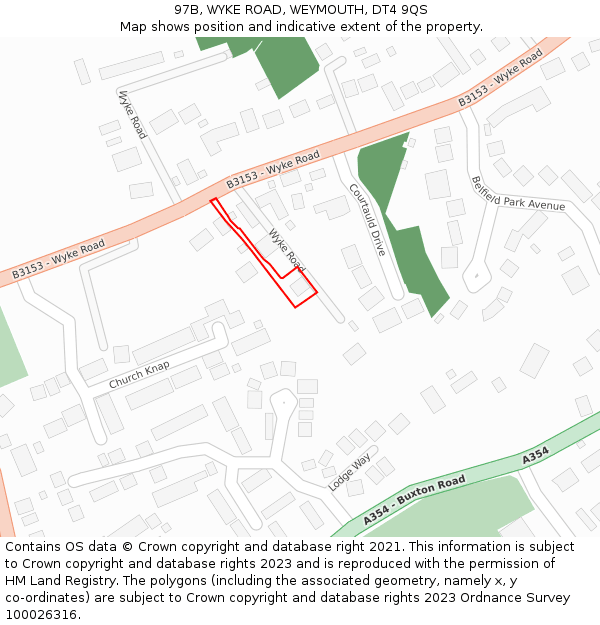97B, WYKE ROAD, WEYMOUTH, DT4 9QS: Location map and indicative extent of plot