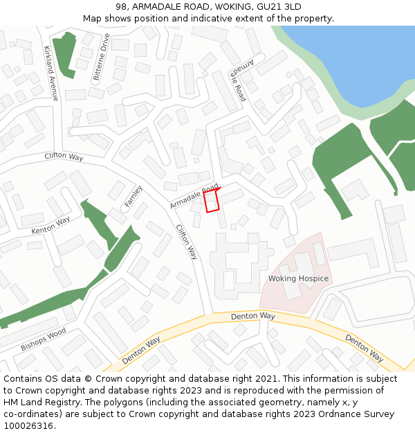 98, ARMADALE ROAD, WOKING, GU21 3LD: Location map and indicative extent of plot