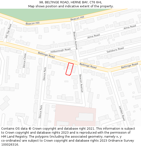 98, BELTINGE ROAD, HERNE BAY, CT6 6HL: Location map and indicative extent of plot