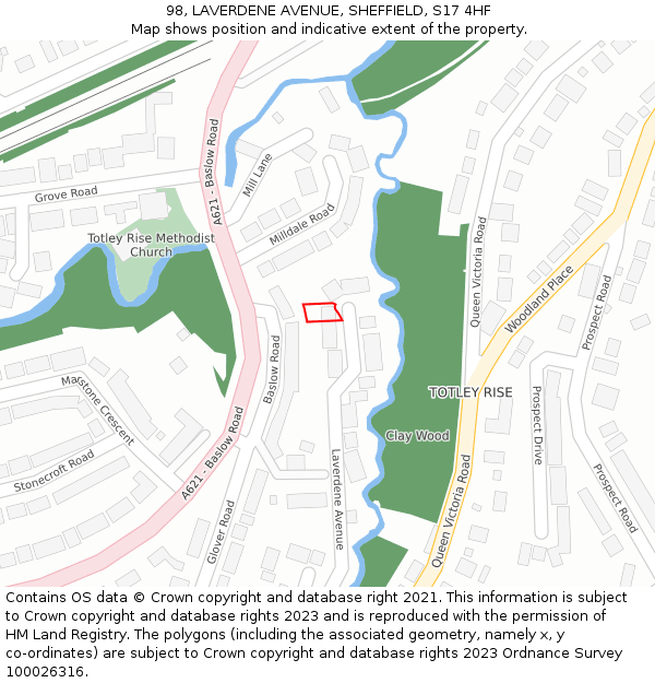 98, LAVERDENE AVENUE, SHEFFIELD, S17 4HF: Location map and indicative extent of plot