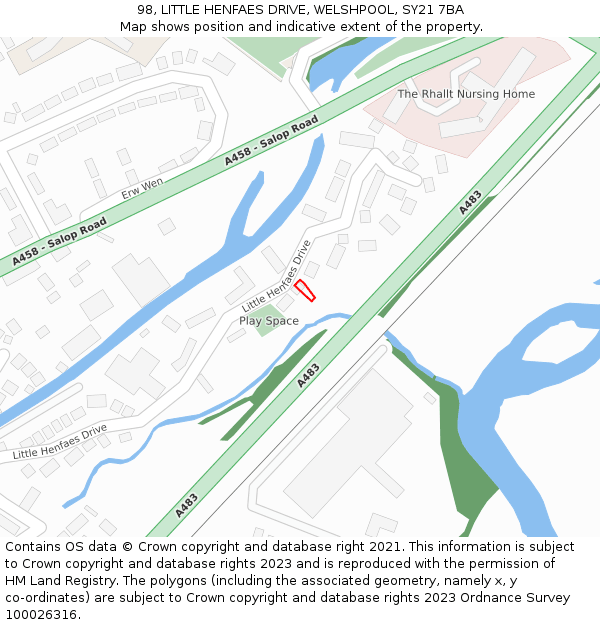 98, LITTLE HENFAES DRIVE, WELSHPOOL, SY21 7BA: Location map and indicative extent of plot