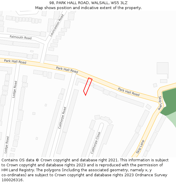 98, PARK HALL ROAD, WALSALL, WS5 3LZ: Location map and indicative extent of plot