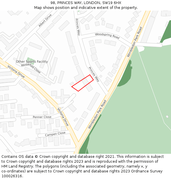 98, PRINCES WAY, LONDON, SW19 6HX: Location map and indicative extent of plot