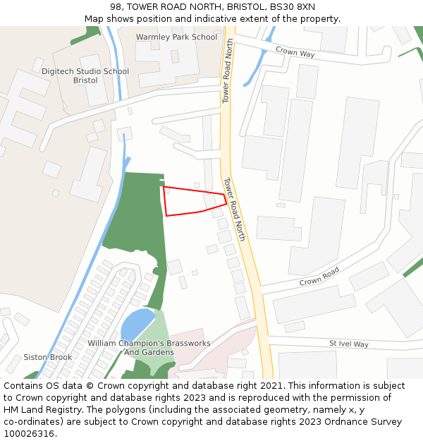 98, TOWER ROAD NORTH, BRISTOL, BS30 8XN: Location map and indicative extent of plot