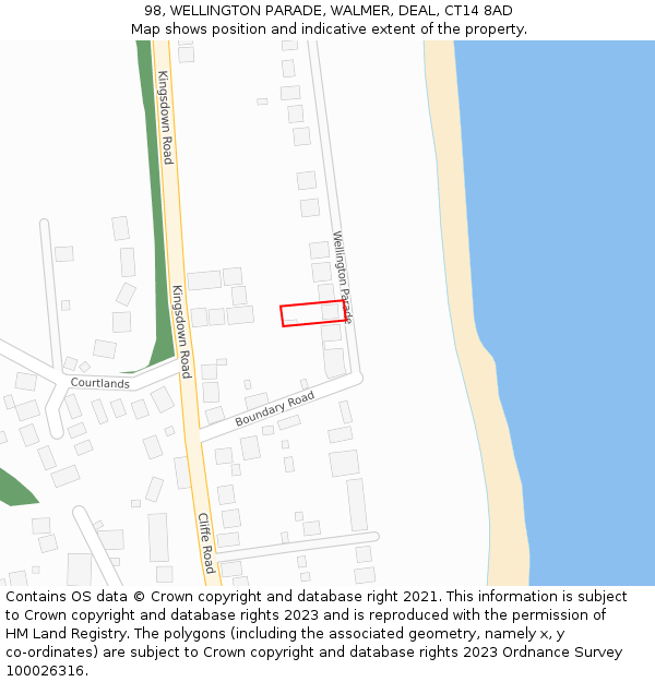 98, WELLINGTON PARADE, WALMER, DEAL, CT14 8AD: Location map and indicative extent of plot