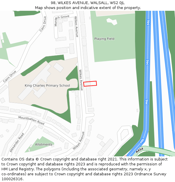 98, WILKES AVENUE, WALSALL, WS2 0JL: Location map and indicative extent of plot